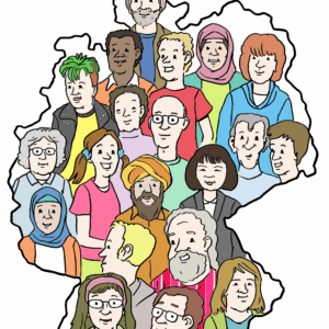 menschen in deutschland Deutschlandkarte mit vielfältigen Menschen